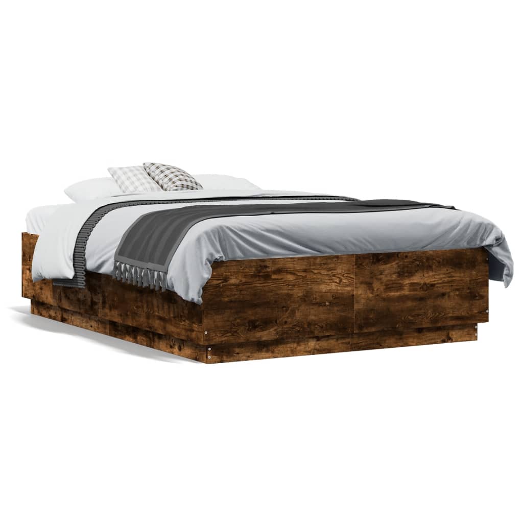 vidaXL füstös tölgyszínű szerelt fa ágykeret 120 x 190 cm