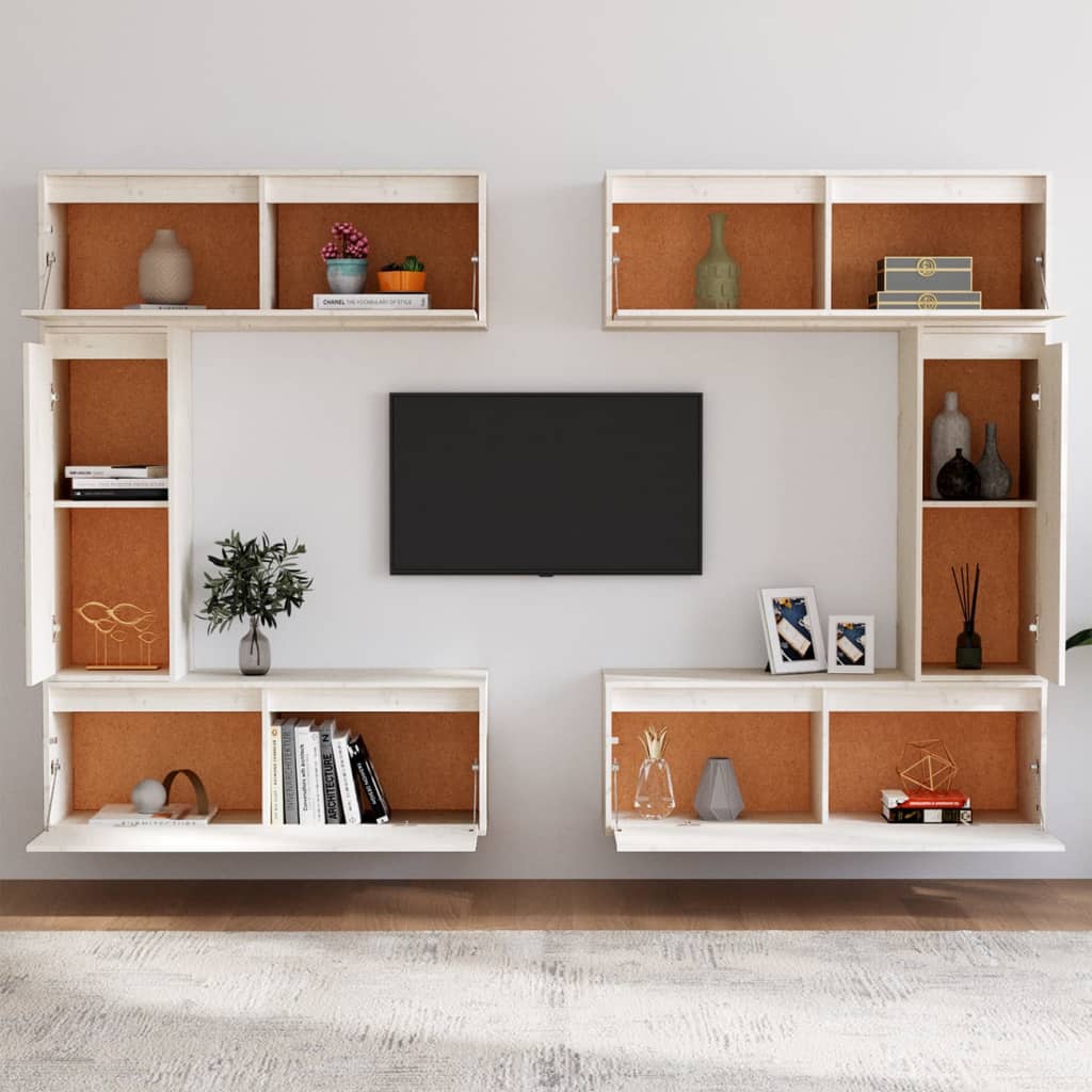 vidaXL 6 darab fehér tömör fenyőfa TV-szekrény