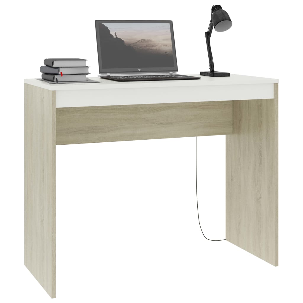 vidaXL fehér és sonoma-színű szerelt fa íróasztal 90 x 40 x 72 cm