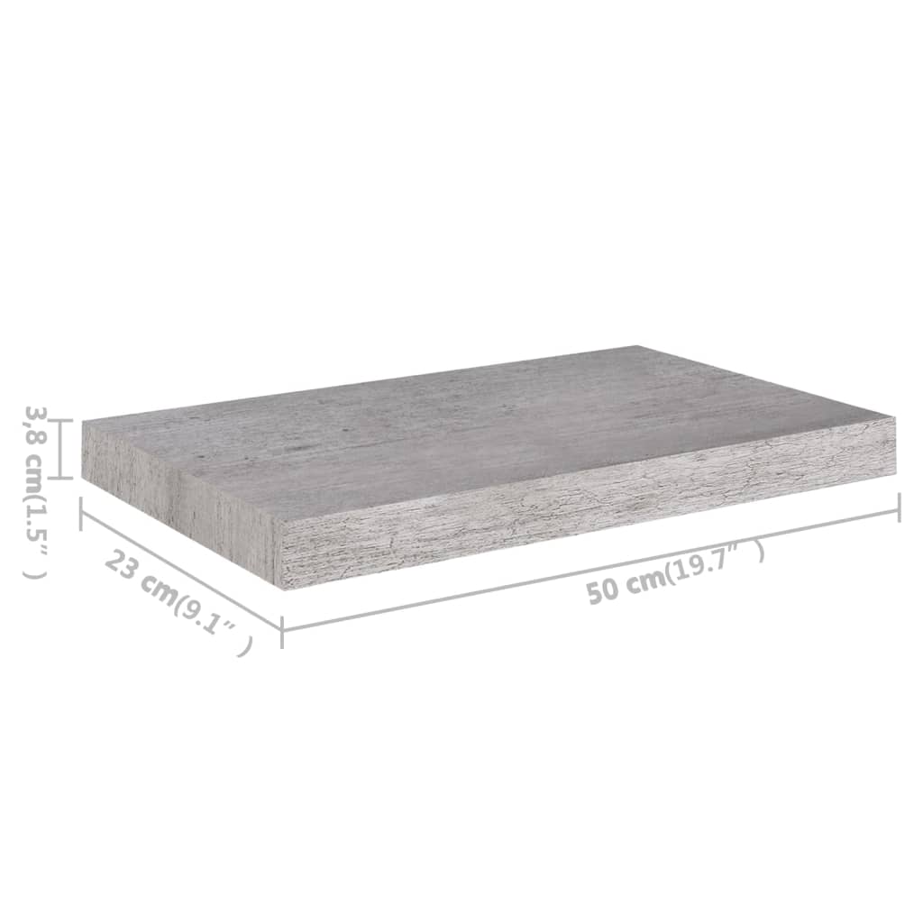 vidaXL 2 db betonszürke MDF lebegő fali polc 50 x 23 x 3,8 cm