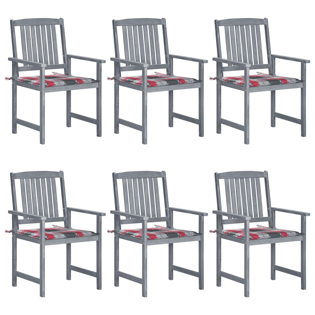vidaXL 6 db szürke tömör akácfa kerti szék párnákkal