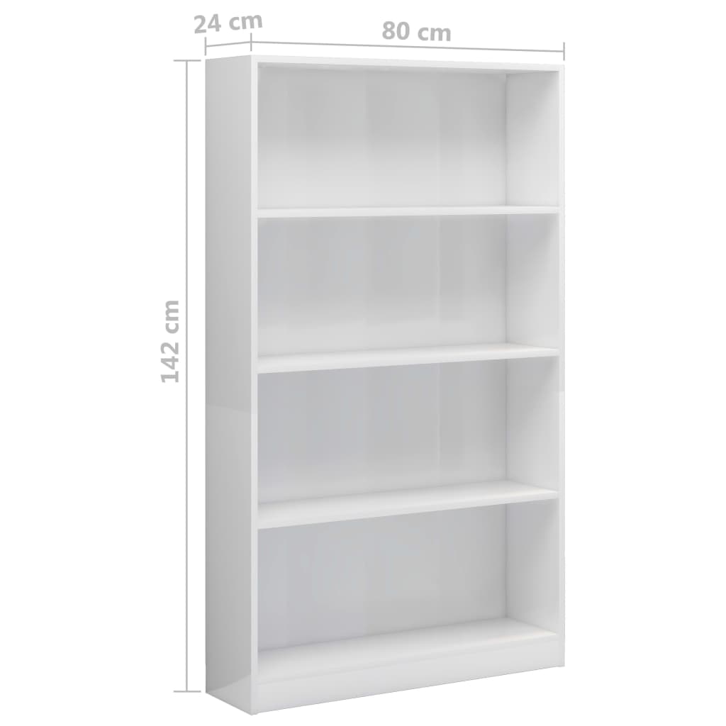 vidaXL 4-szintes fényes fehér forgácslap könyvszekrény 80x24x142 cm