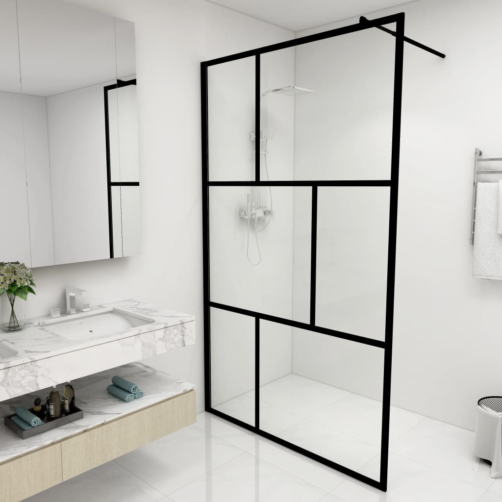 vidaXL fekete zuhanyfal edzett üveggel 115 x 195 cm