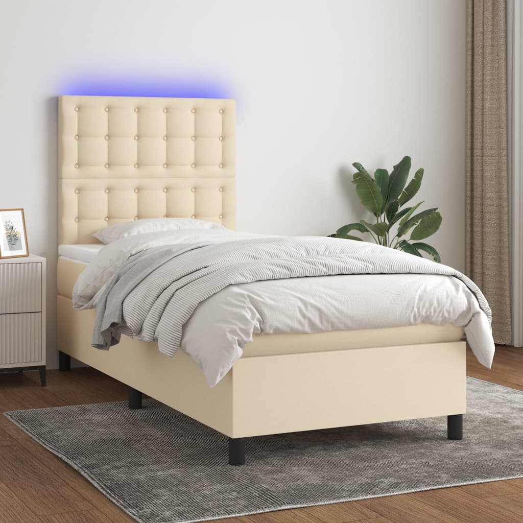 vidaXL krémszínű szövet rugós és LED-es ágy matraccal 100x200 cm