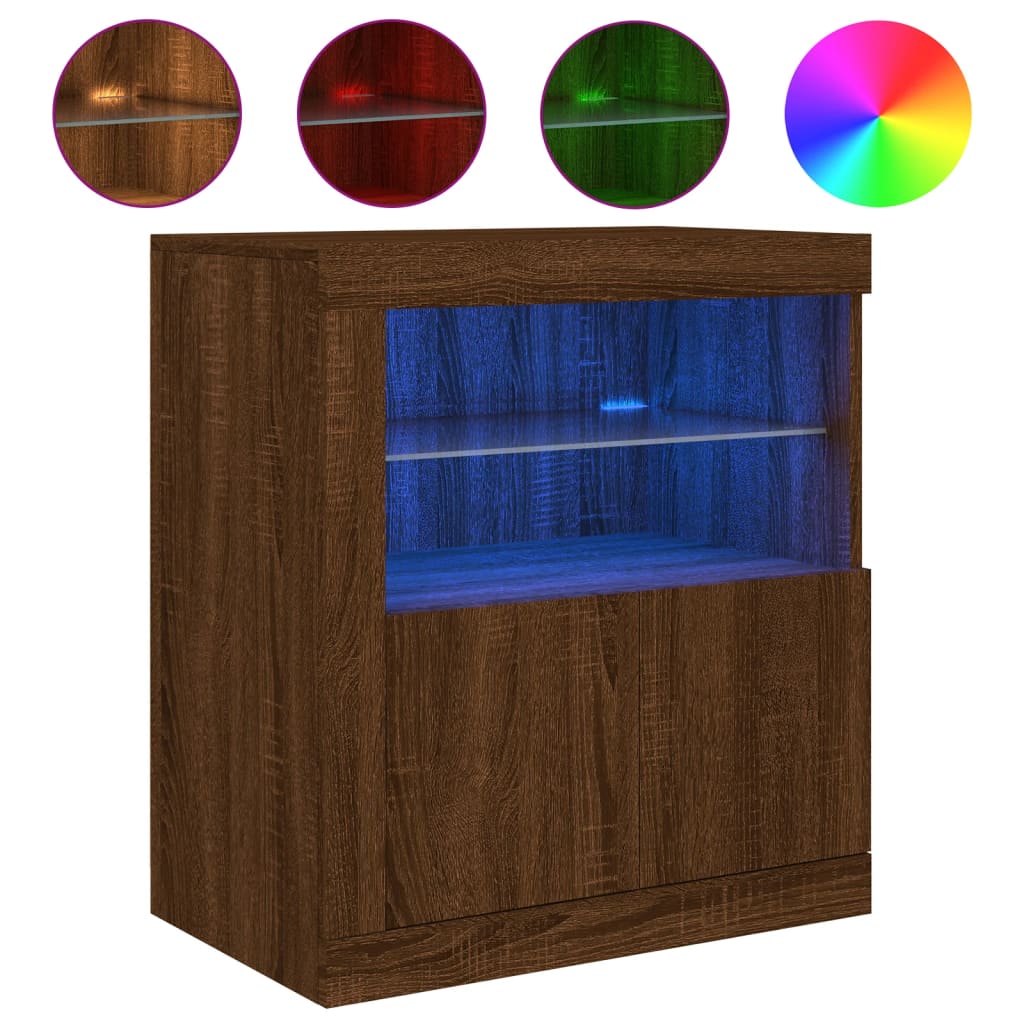 vidaXL barna tölgy színű tálalószekrény LED-világítással 60,5x37x67 cm
