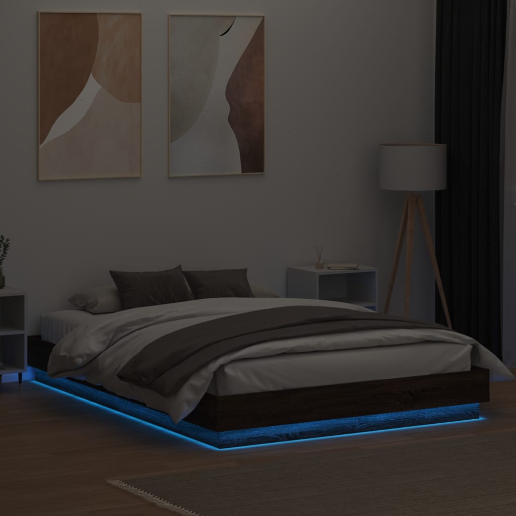 vidaXL barna tölgy színű ágykeret LED-világítással 150x200 cm