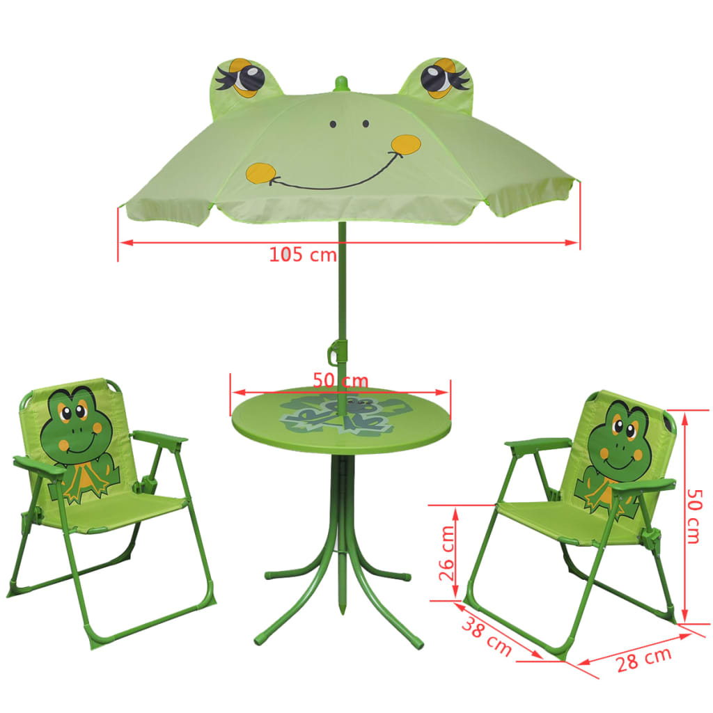 vidaXL 3 darabos zöld kerti gyerek bisztrószett napernyővel