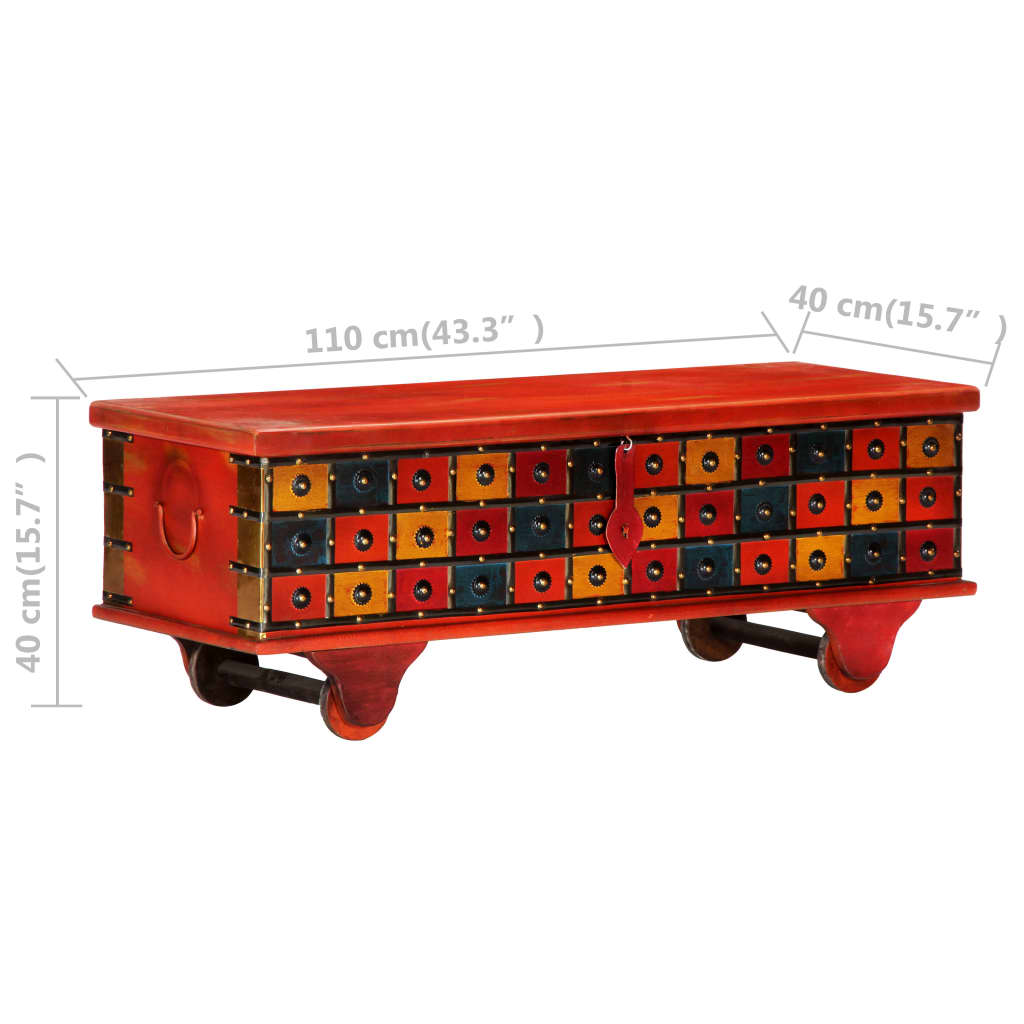 vidaXL piros tömör akácfa tárolóláda 110 x 40 x 40 cm