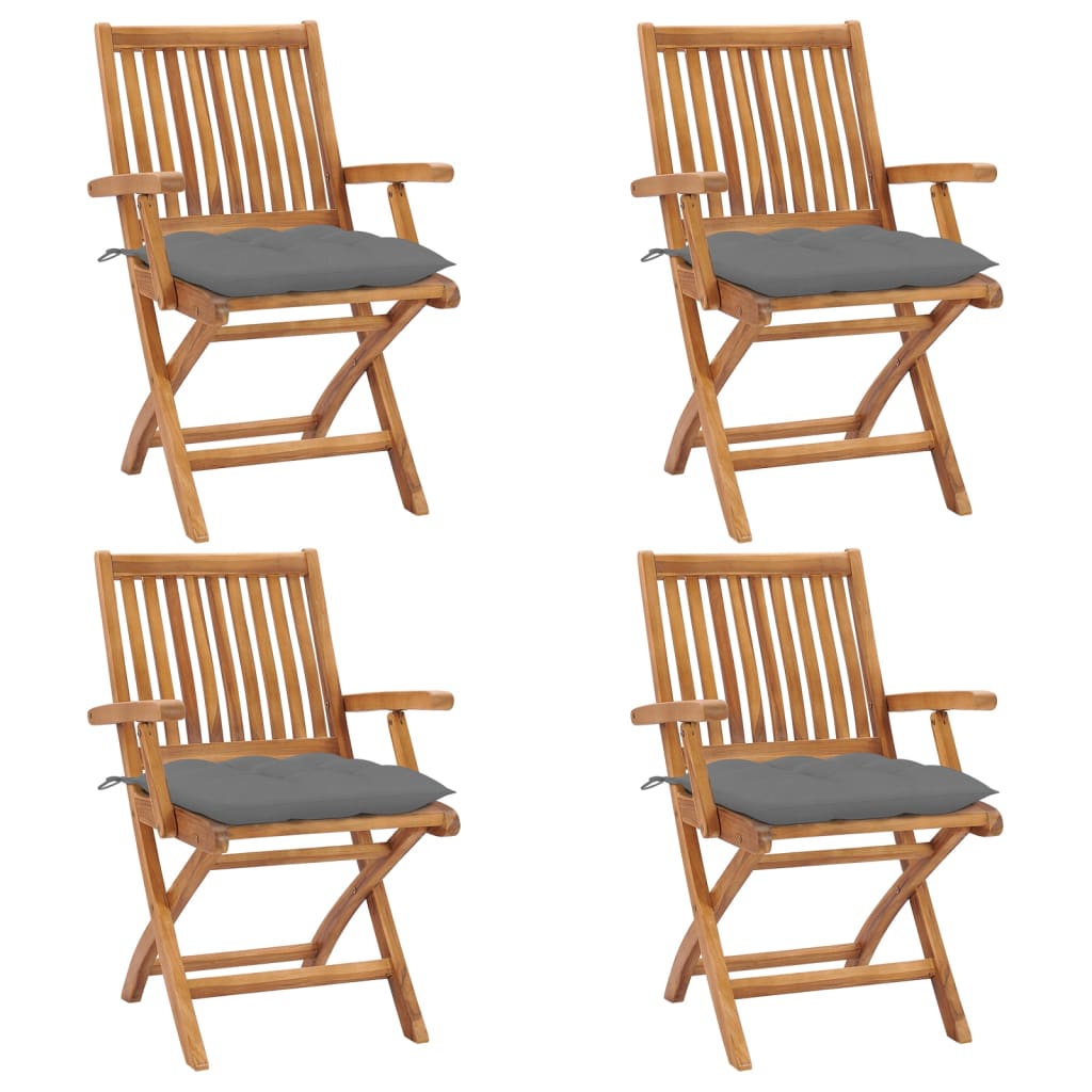 vidaXL 4 db összecsukható tömör tíkfa kerti szék párnákkal