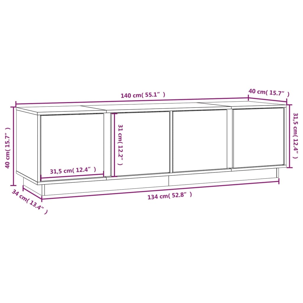 vidaXL fehér tömör fenyőfa TV-szekrény 140 x 40 x 40 cm