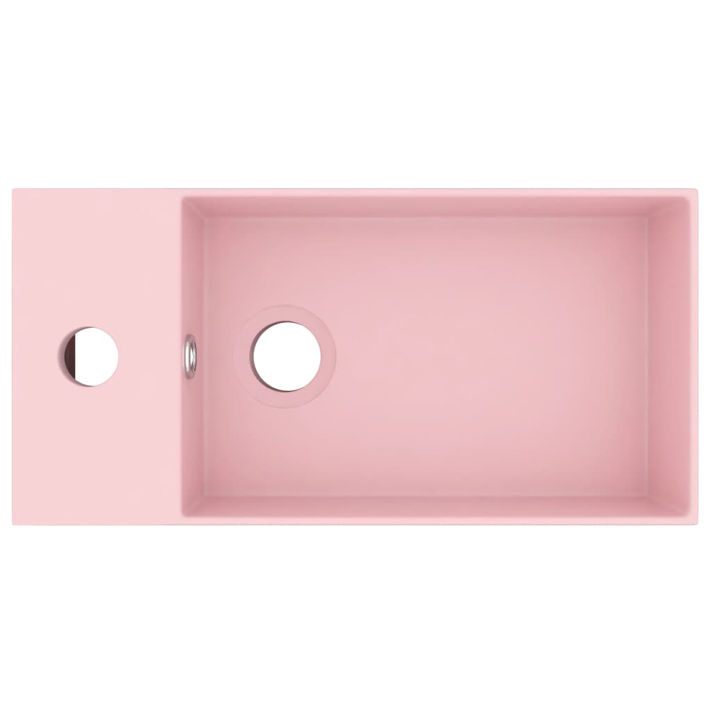 vidaXL matt rózsaszín kerámia mosdókagyló túlfolyóval