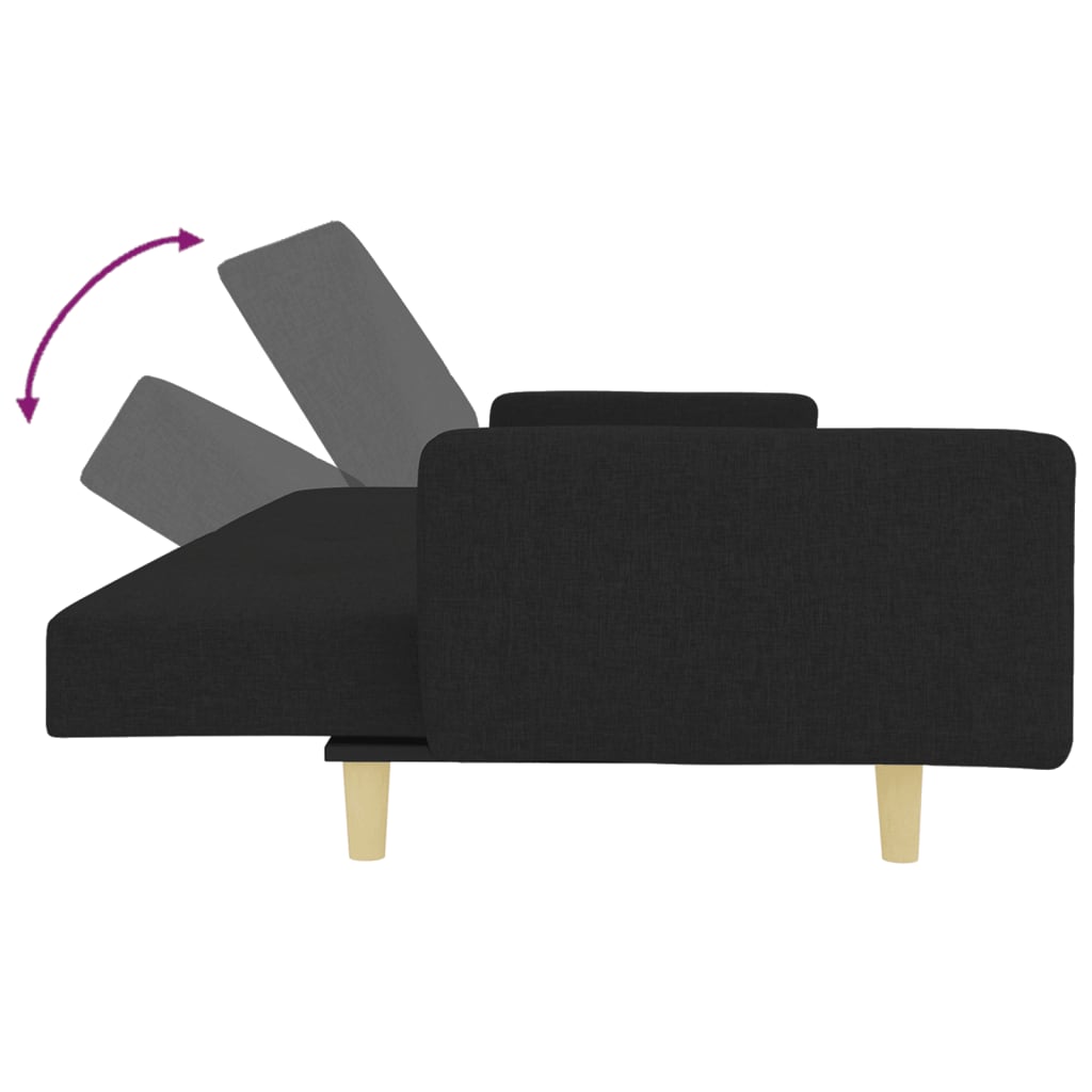 vidaXL 2 személyes fekete szövet kanapéágy lábtartóval