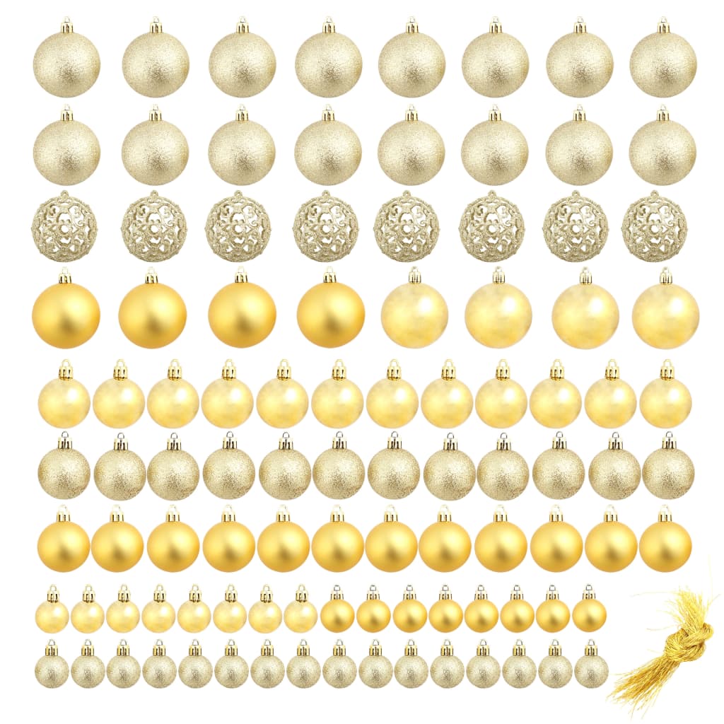 vidaXL 100 darabos aranyszínű karácsonyi gömb készlet 3/4/6 cm