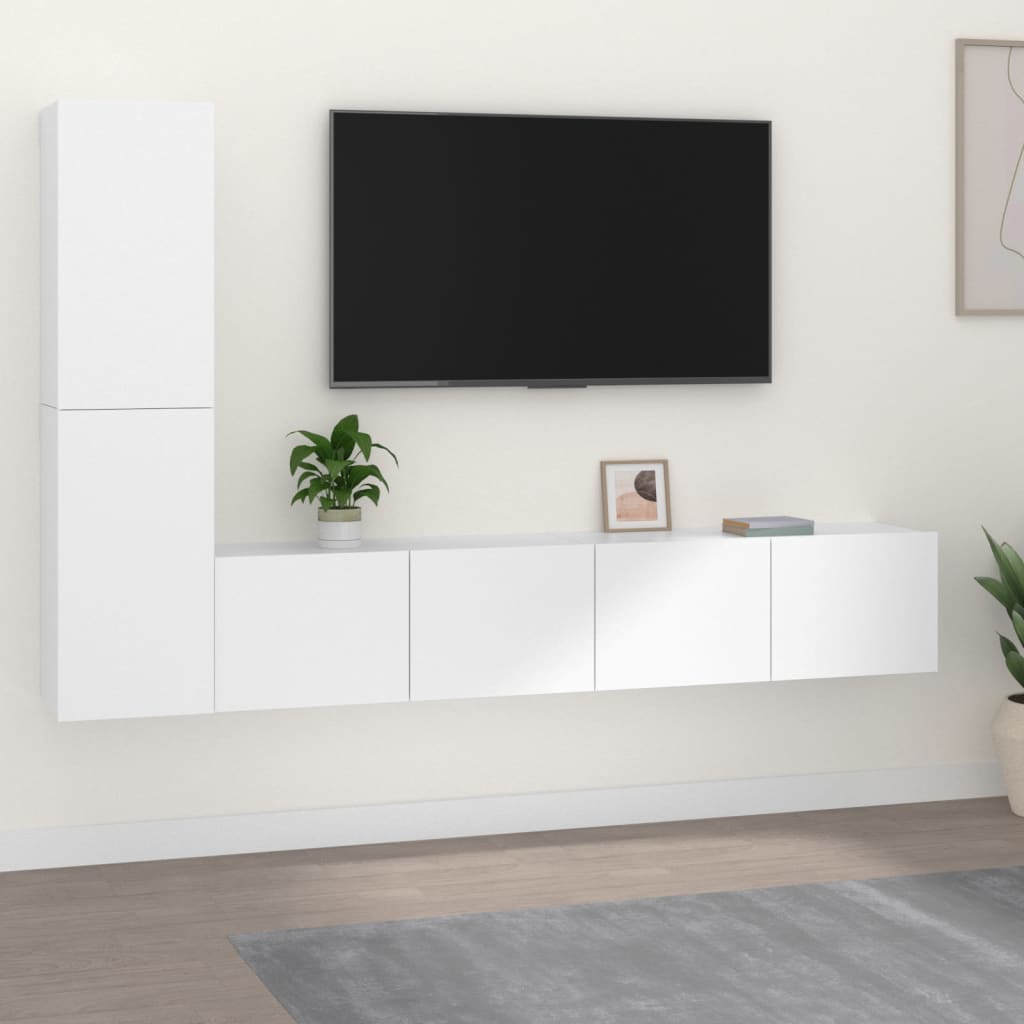 vidaXL 4 részes fehér szerelt fa TV-szekrényszett