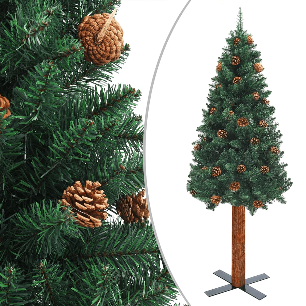 vidaXL zöld megvilágított vékony valódi fás/tobozos karácsonyfa 150 cm