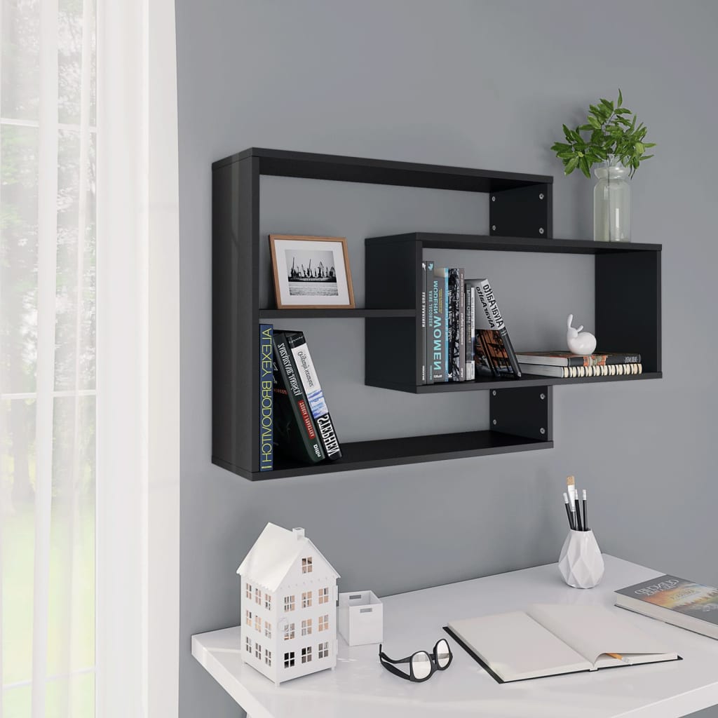800325 vidaXL Wall Shelves Black 104x20x58,5 cm Chipboard