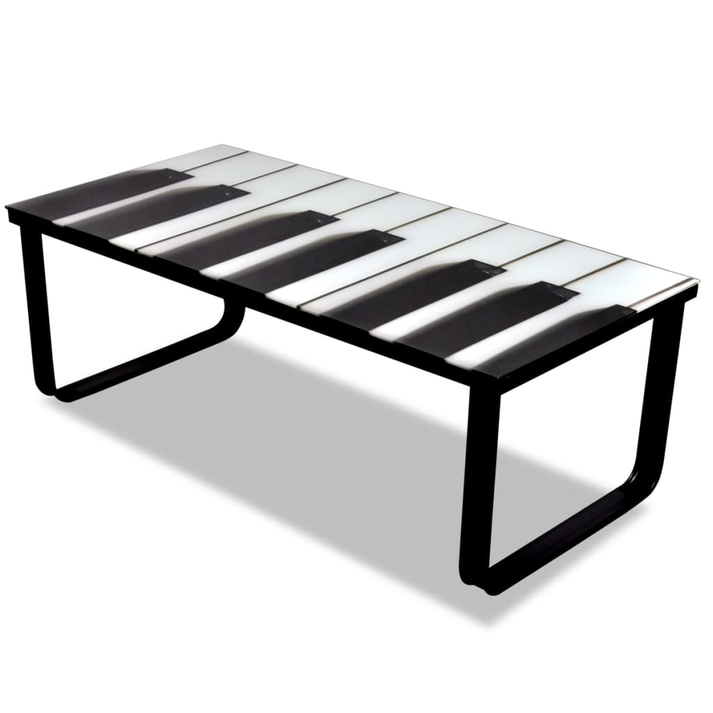 vidaXL dohányzóasztal zongora mintás üveglappal