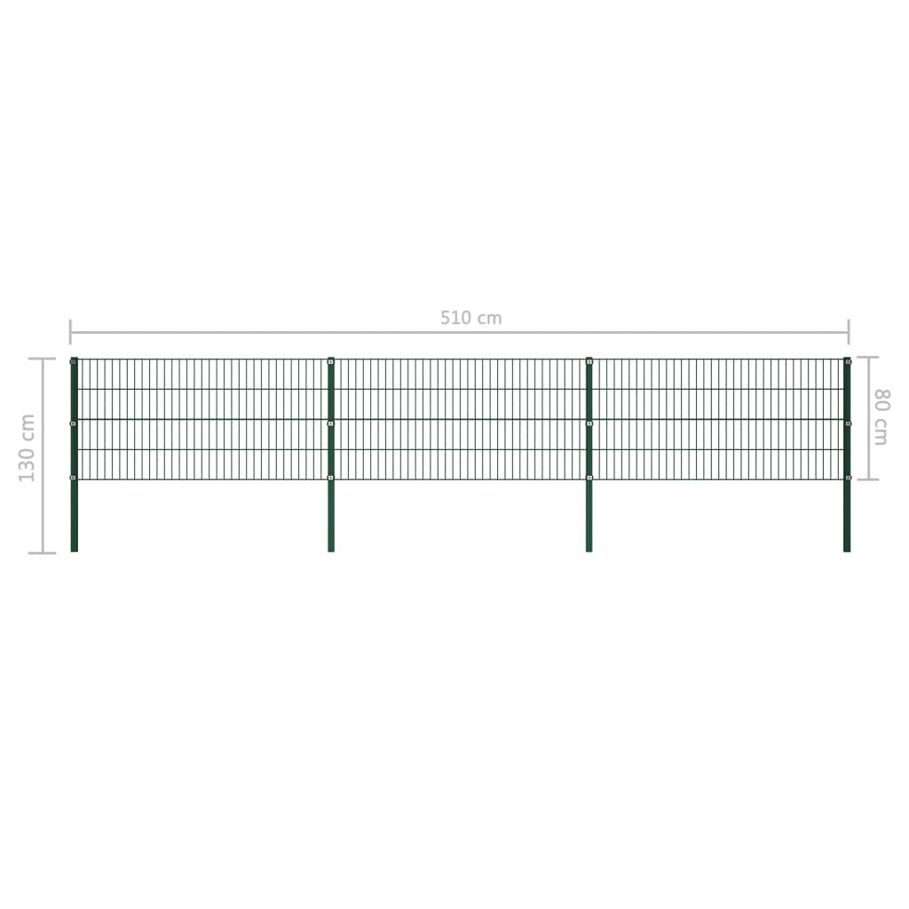 vidaXL zöld vas kerítéspanel oszlopokkal 5,1 x 0,8 m