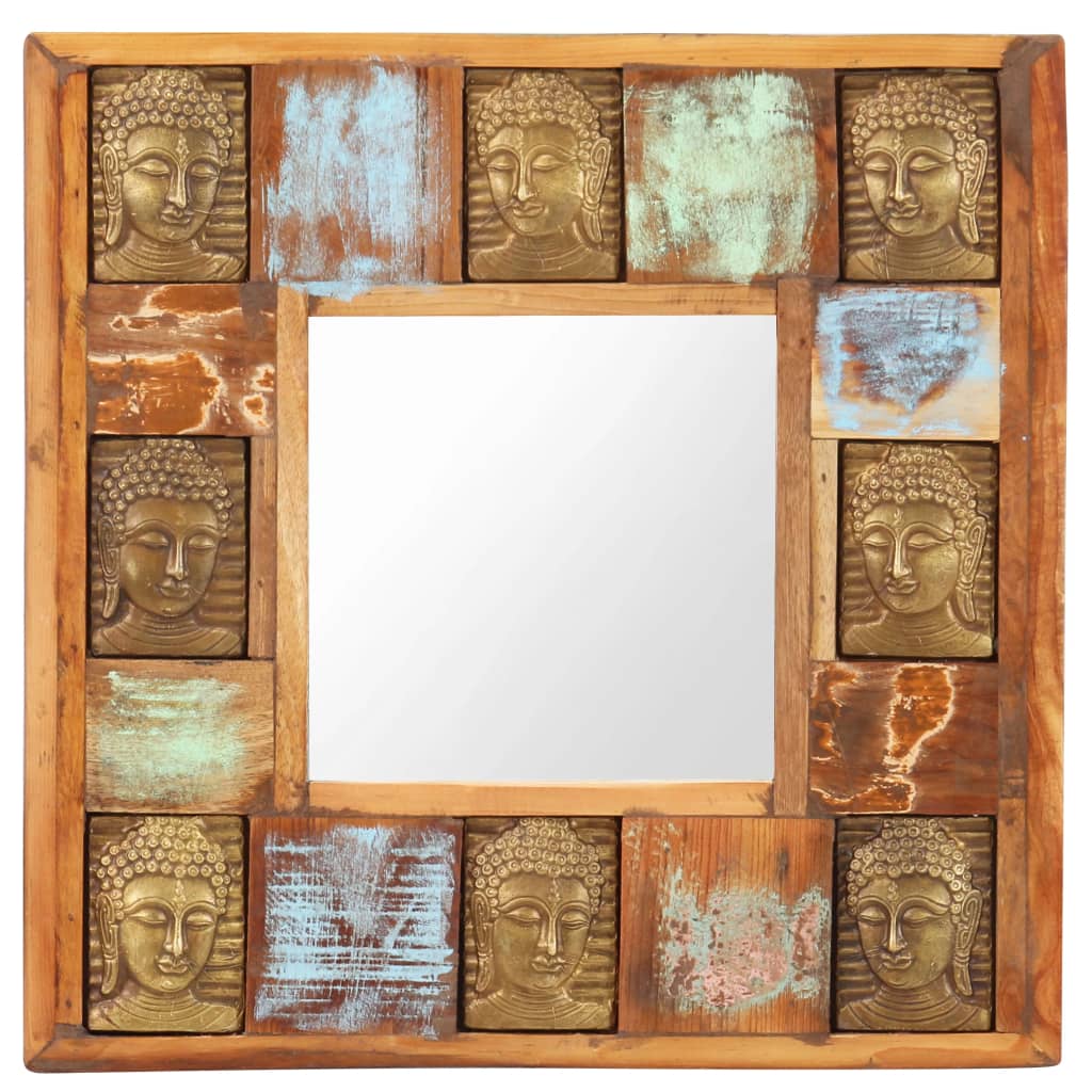 vidaXL tömör újrahasznosított fa tükör Buddha burkolattal 50 x 50 cm