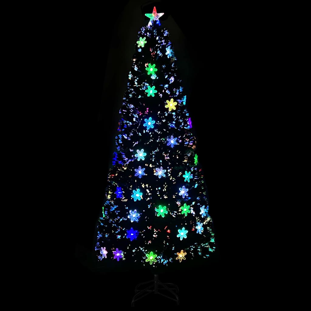 vidaXL fekete száloptikás karácsonyfa LED-es hópelyhekkel 210 cm
