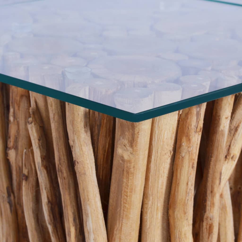 vidaXL tömör tíkfa dohányzóasztal üveglappal 66 x 66 x 40 cm