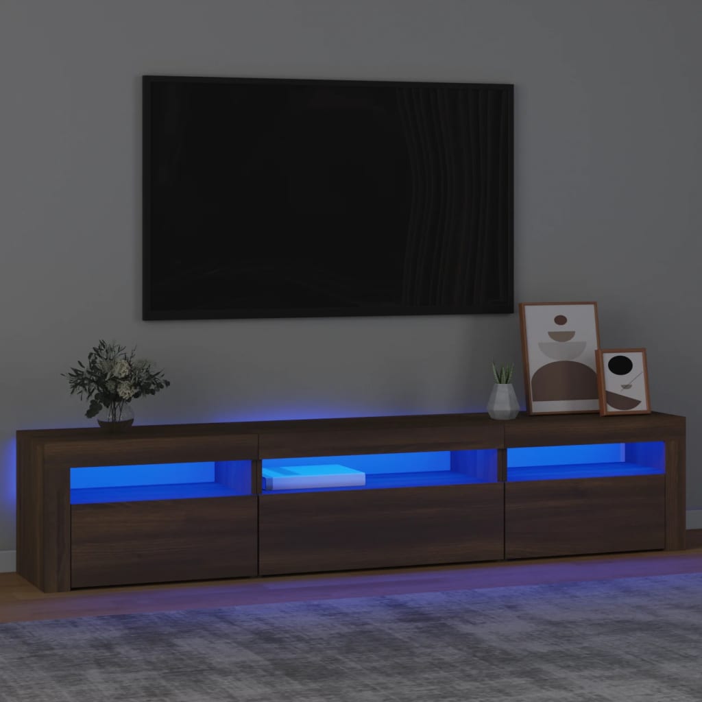 vidaXL barna tölgyszínű TV-szekrény LED-lámpákkal 195x35x40 cm