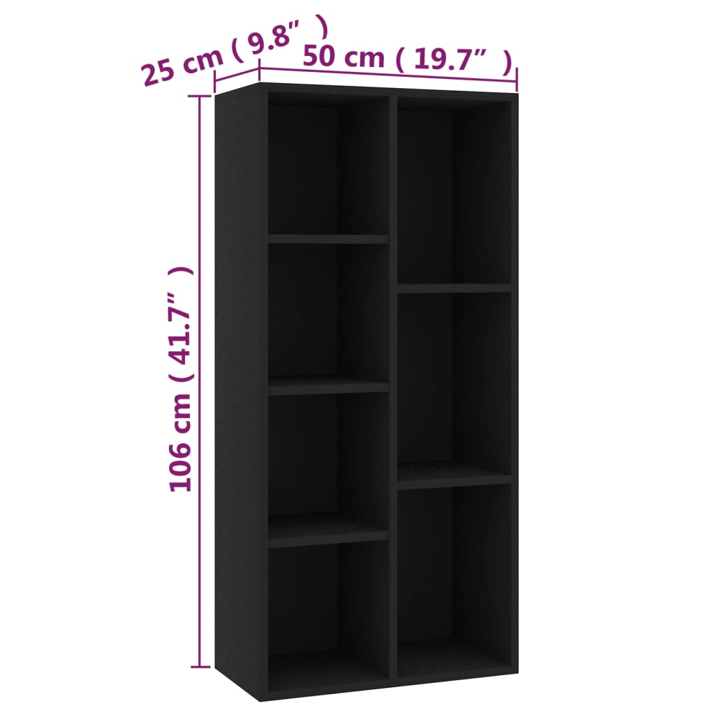 vidaXL fekete forgácslap könyvszekrény 50 x 25 x 106 cm