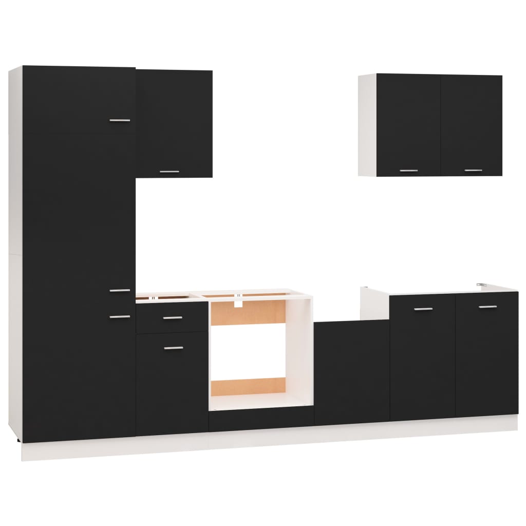 vidaXL 7 részes fekete forgácslap konyhai szekrénygarnitúra
