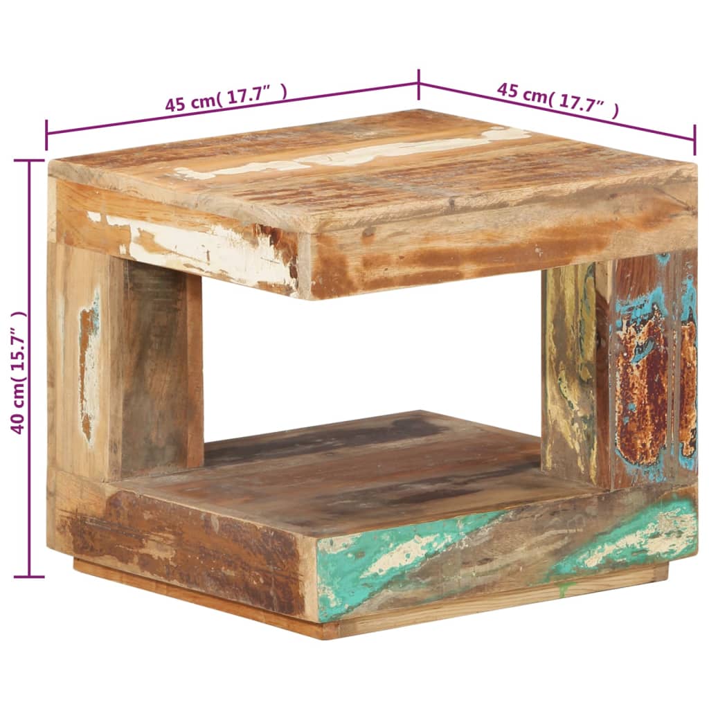 vidaXL tömör újrahasznosított fa dohányzóasztal 45 x 45 x 40 cm