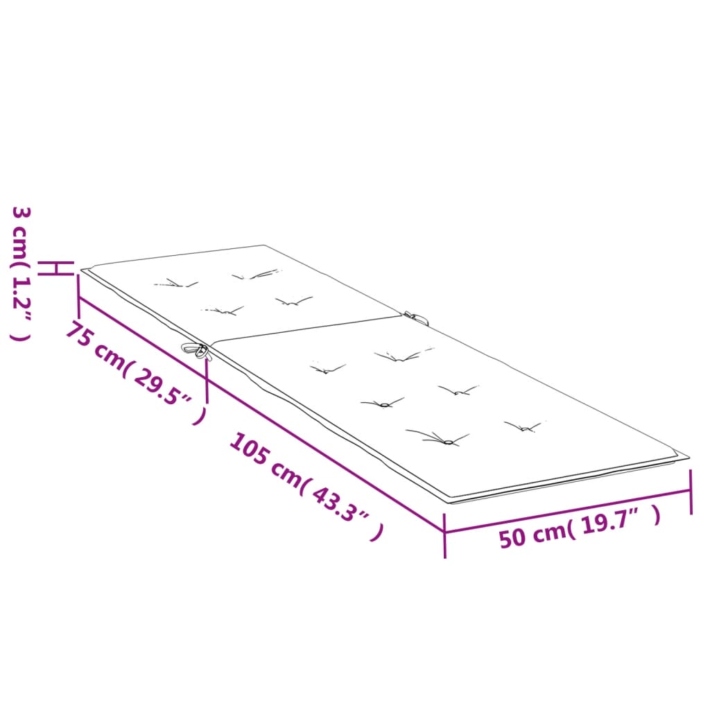 vidaXL szürke kockás nyugágypárna (75+105) x 50 x 3 cm