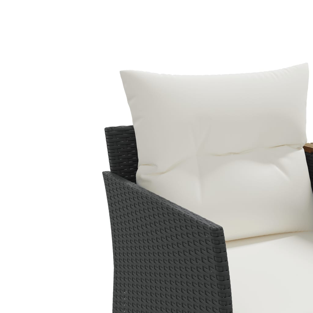 vidaXL 2 személyes fekete polyrattan kerti kanapé zsámollyal