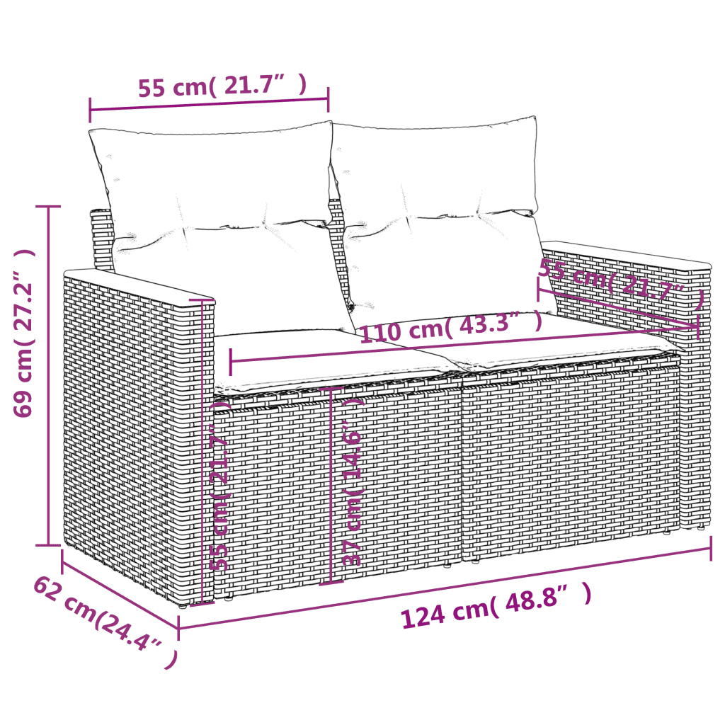 vidaXL 6 részes szürke polyrattan kerti ülőgarnitúra párnákkal