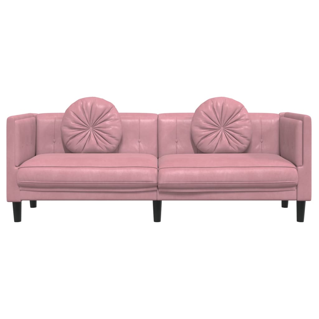 vidaXL rózsaszín bársony 3 személyes kanapé párnákkal
