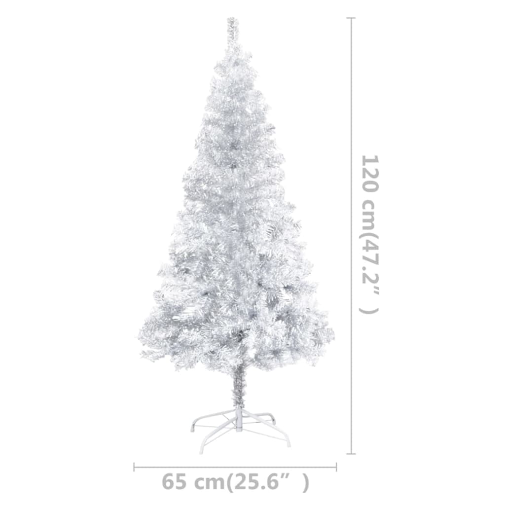 vidaXL ezüstszínű PET műkarácsonyfa LED fényekkel és talppal 120 cm