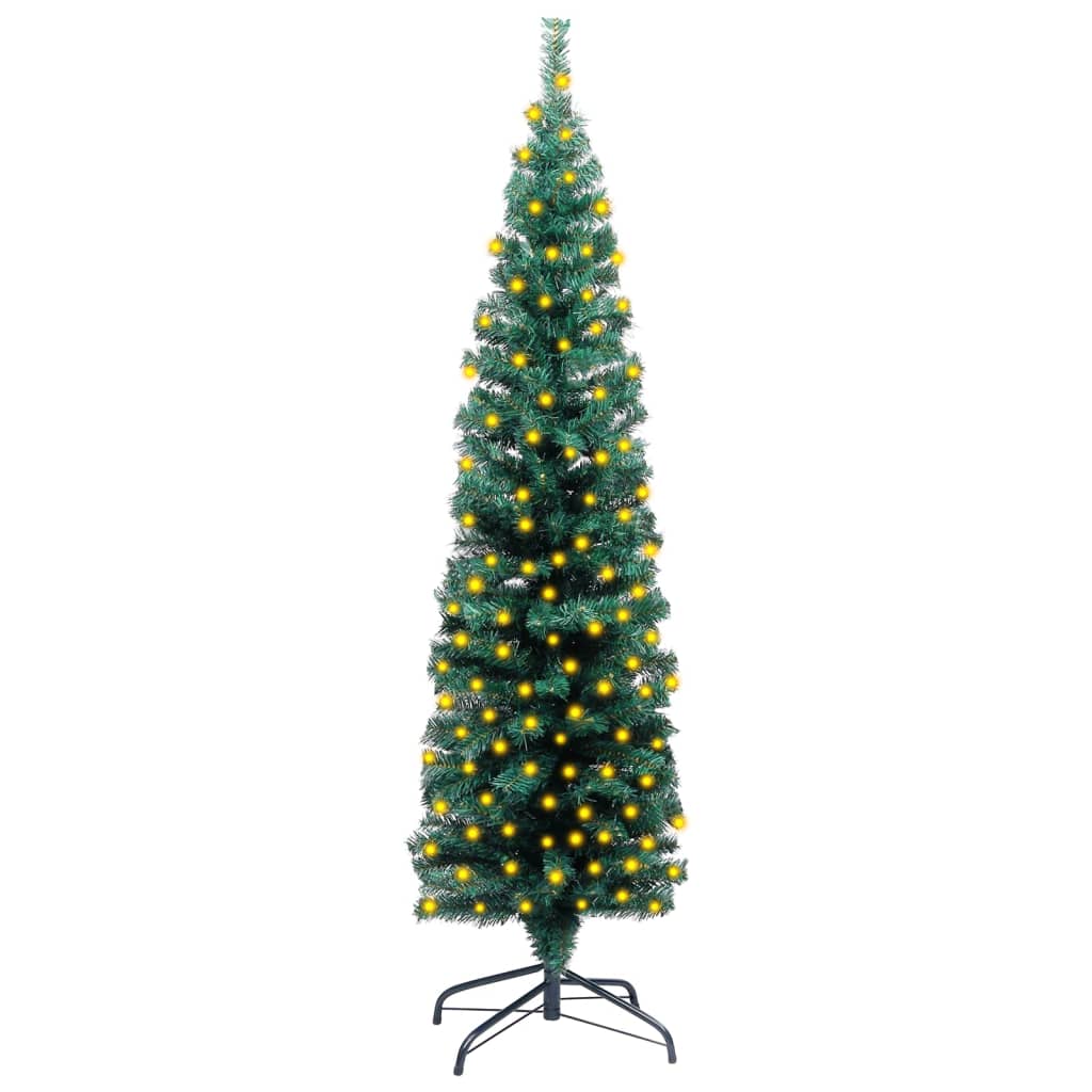 vidaXL zöld PVC megvilágított vékony műkarácsonyfa állvánnyal 120 cm