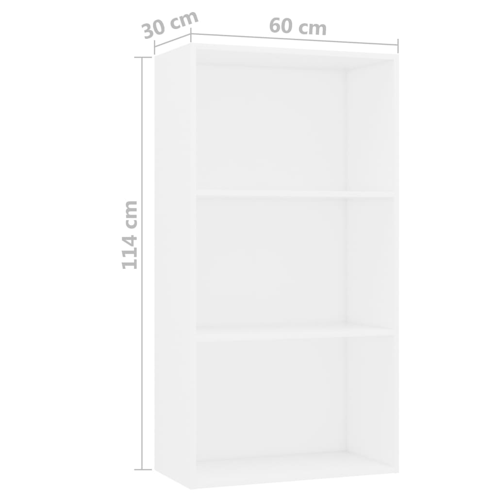 vidaXL 3-szintes fehér forgácslap könyvszekrény 60 x 30 x 114 cm
