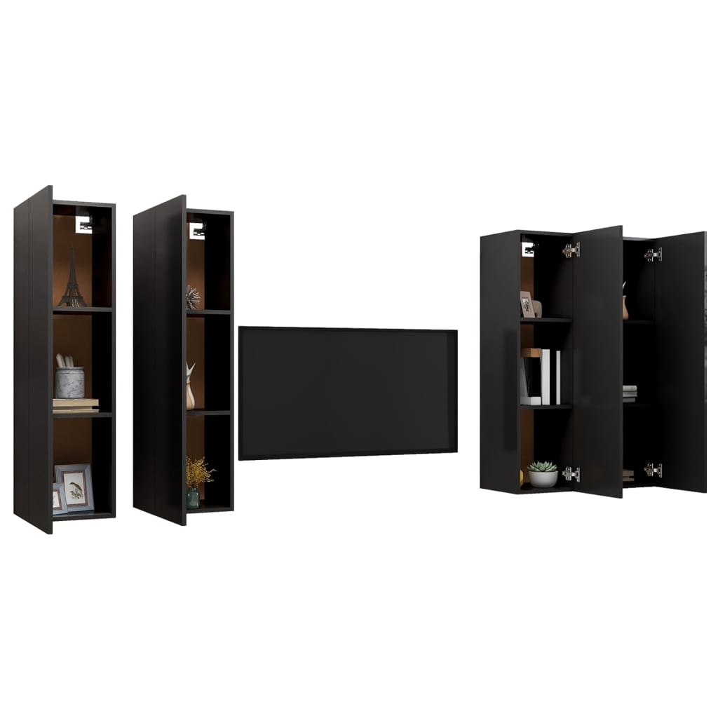 vidaXL 4 db fekete forgácslap TV-szekrény 30,5 x 30 x 110 cm