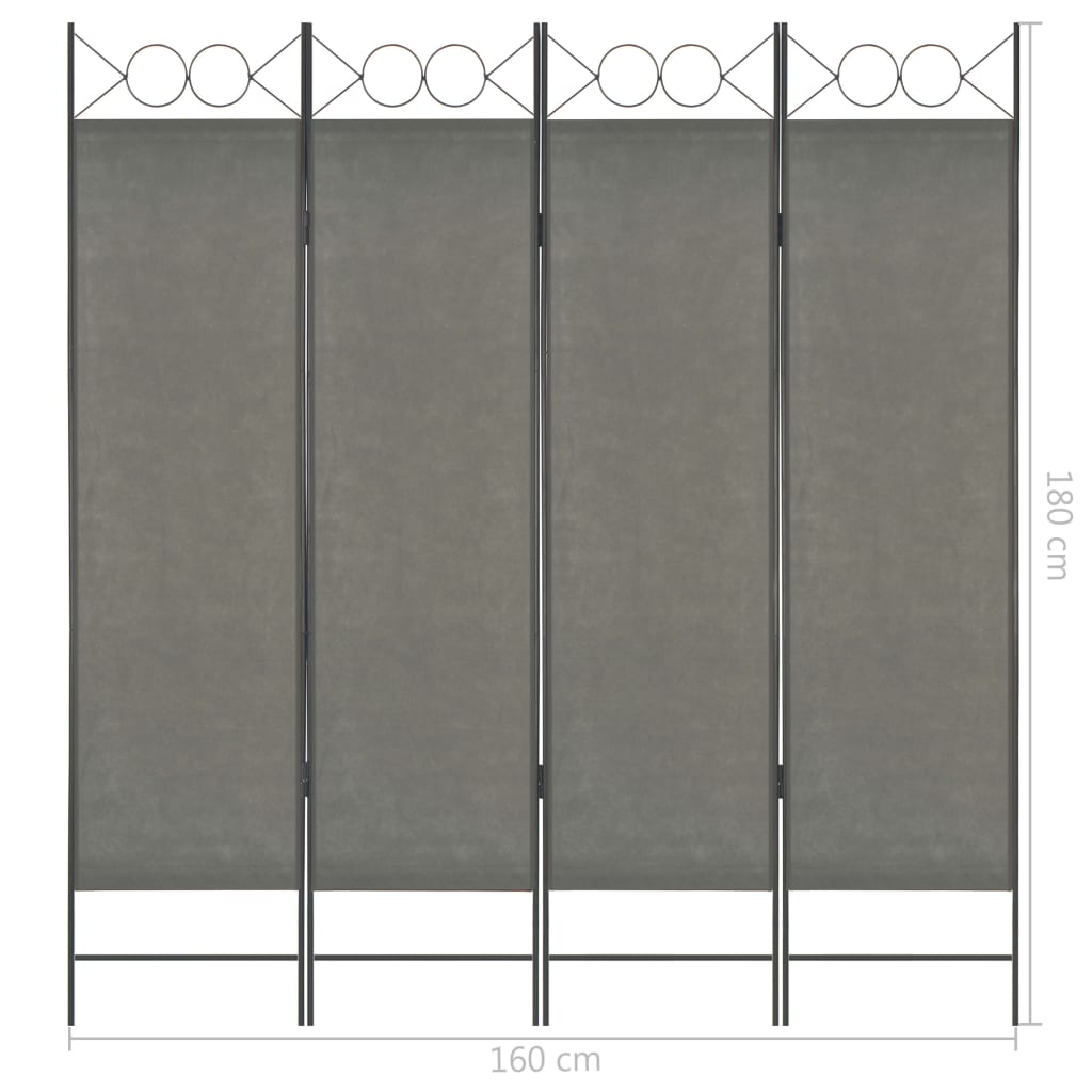 vidaXL antracitszürke 4-paneles paraván 160 x 180 cm