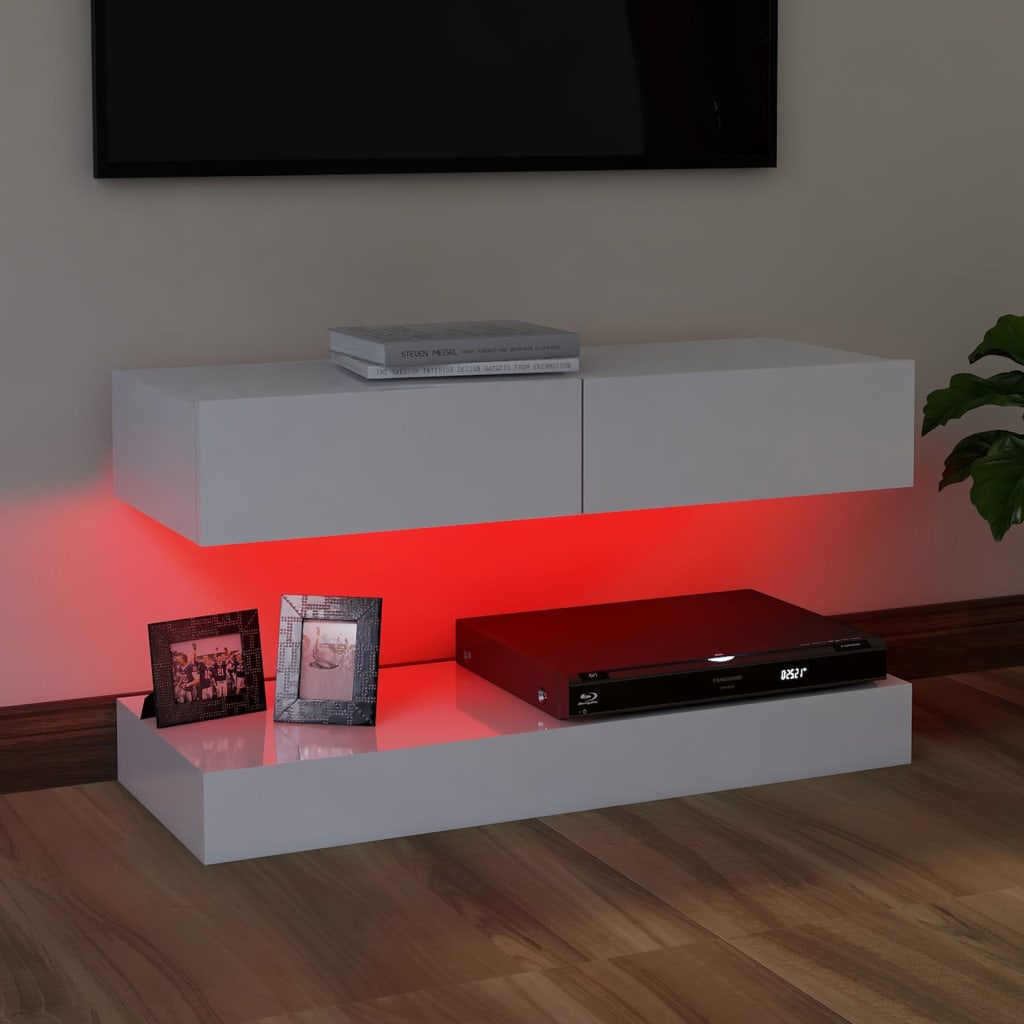 vidaXL magasfényű fehér TV-szekrény LED lámpákkal 90 x 35 cm