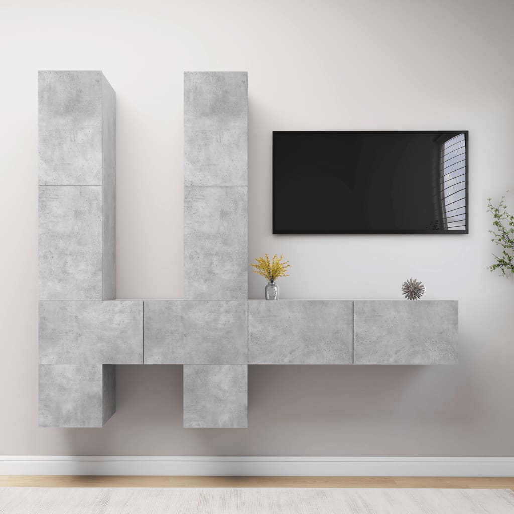 vidaXL betonszürke falra szerelhető szerelt fa TV-szekrény