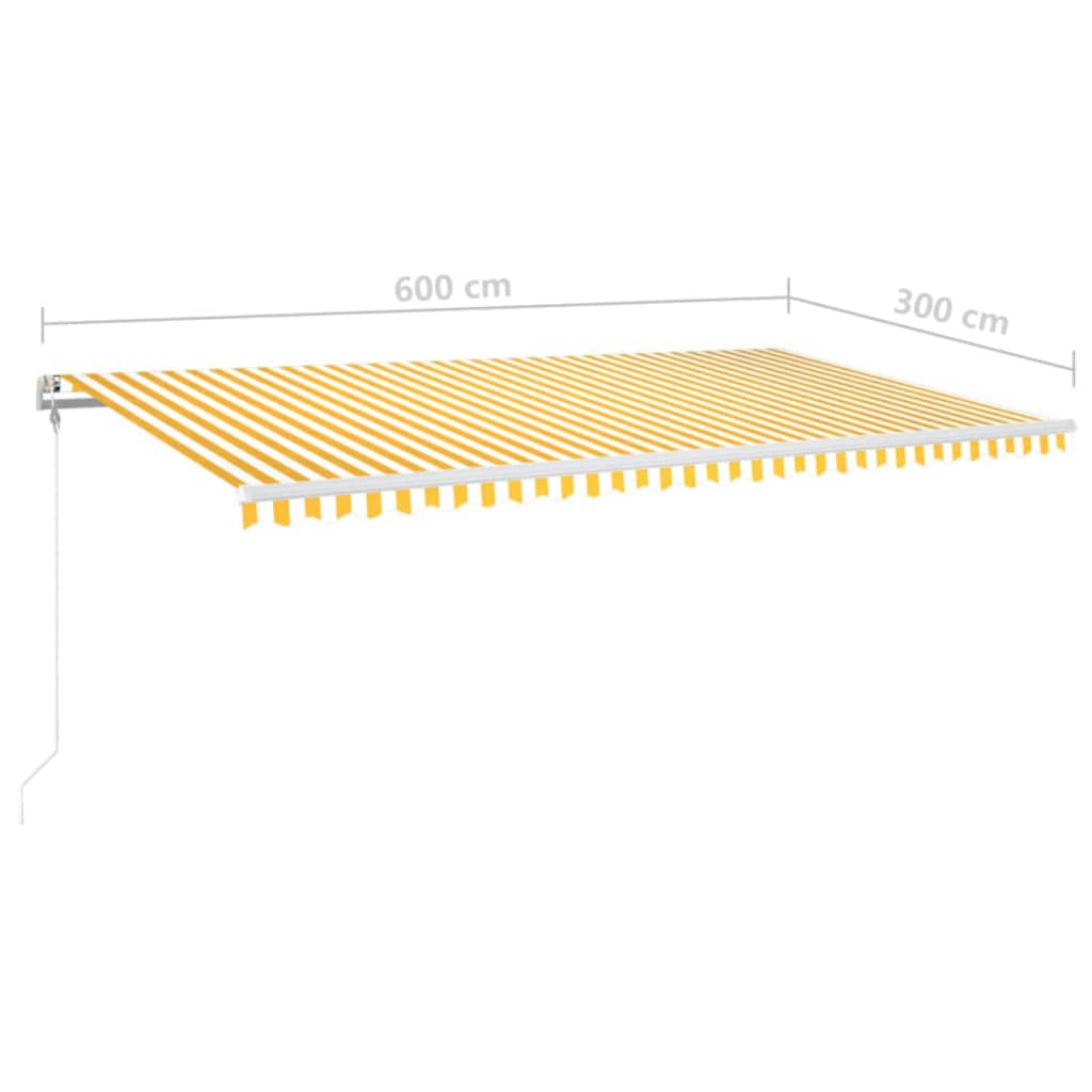 vidaXL sárga-fehér szélérzékelős és LED-es napellenző 600x300 cm