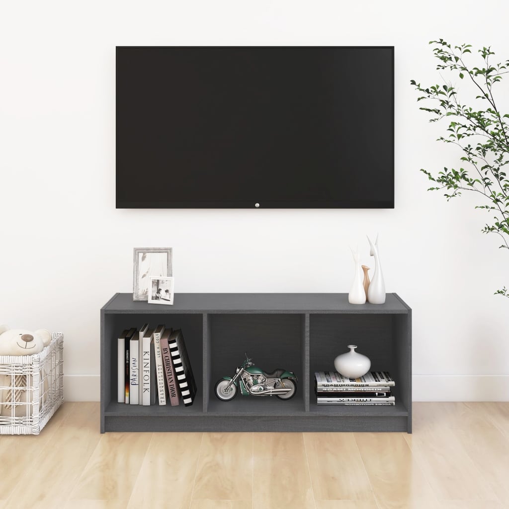vidaXL szürke tömör fenyőfa TV-szekrény 104 x 33 x 41 cm