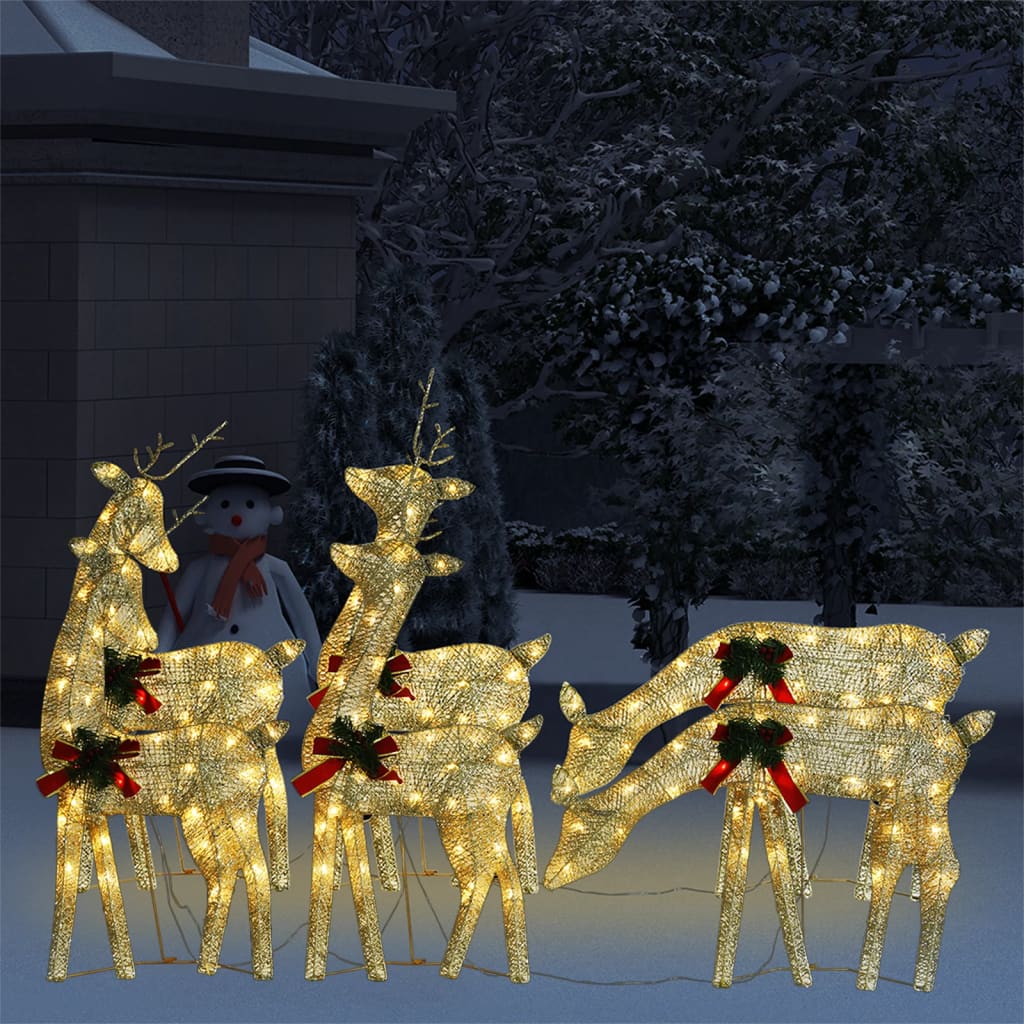 vidaXL 6 db aranyszínű meleg fehér háló karácsonyi rénszarvas