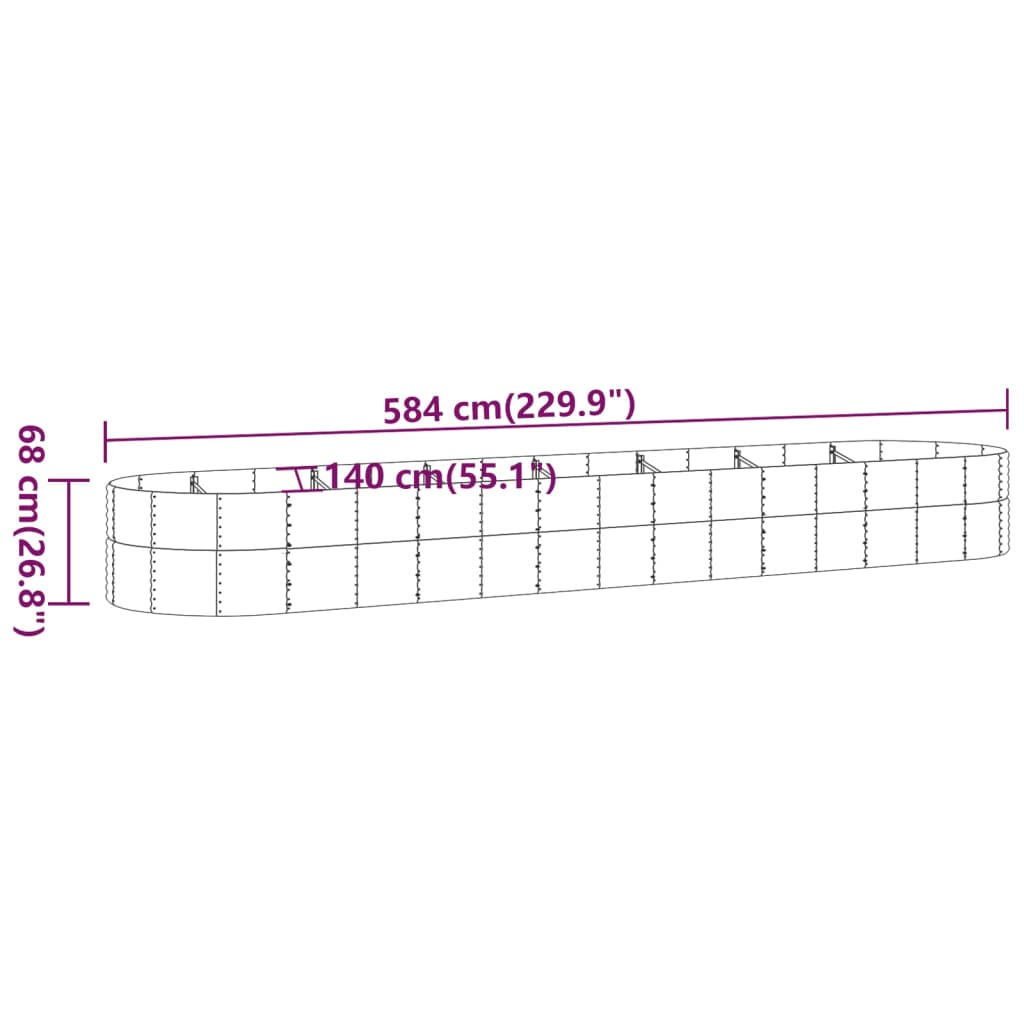 vidaXL antracitszürke porszórt acél kerti magaságyás 584x140x68 cm