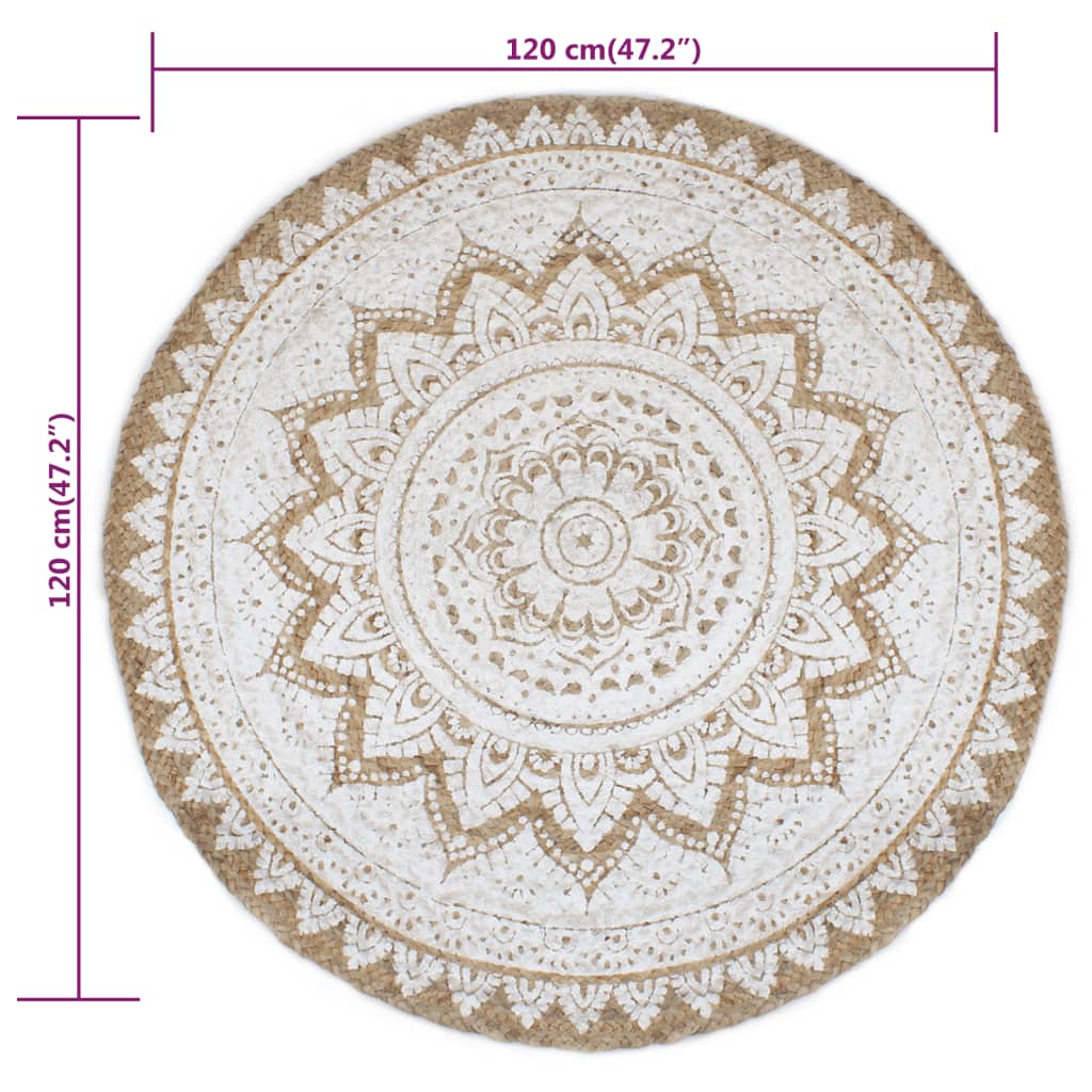 vidaXL kör alakú, fonott juta szőnyeg nyomott mintával 120 cm