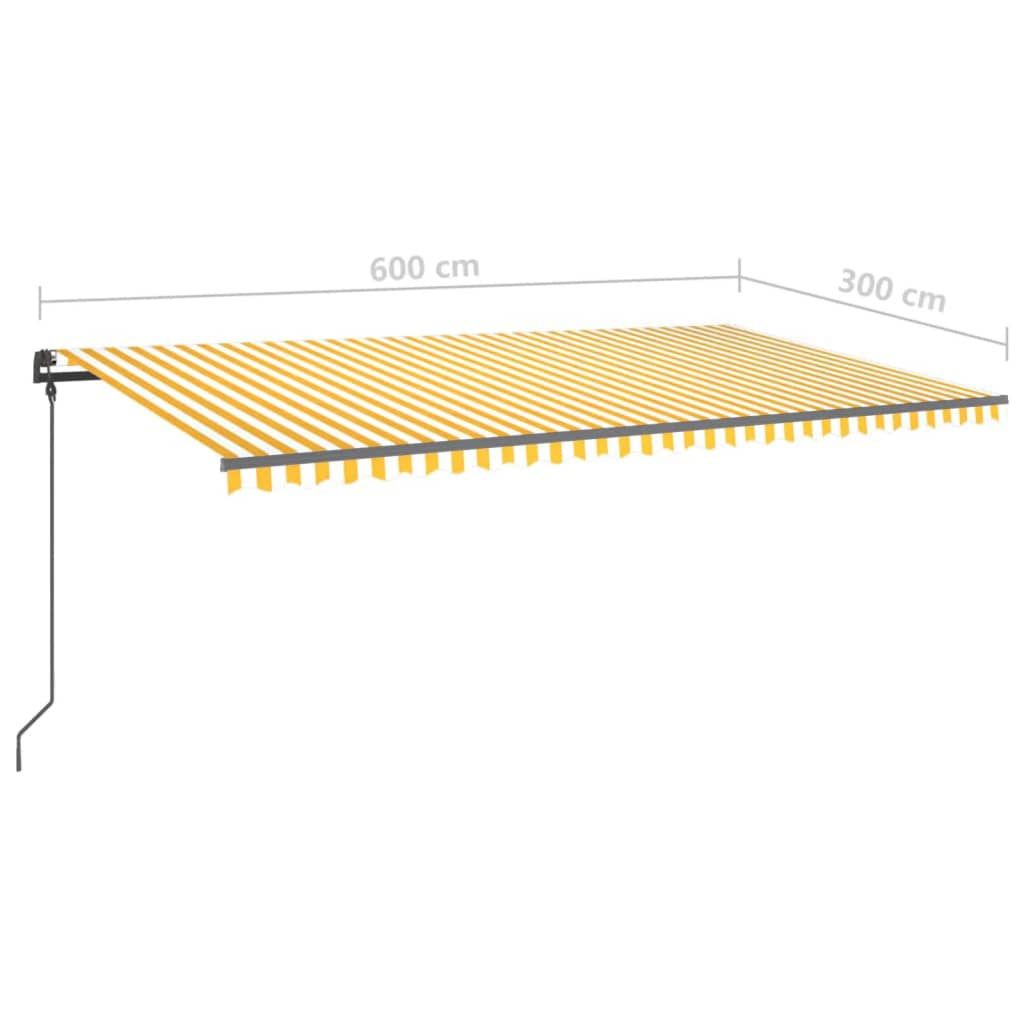 vidaXL sárga és fehér kézzel kihúzható LED-es napellenző 6x3 m