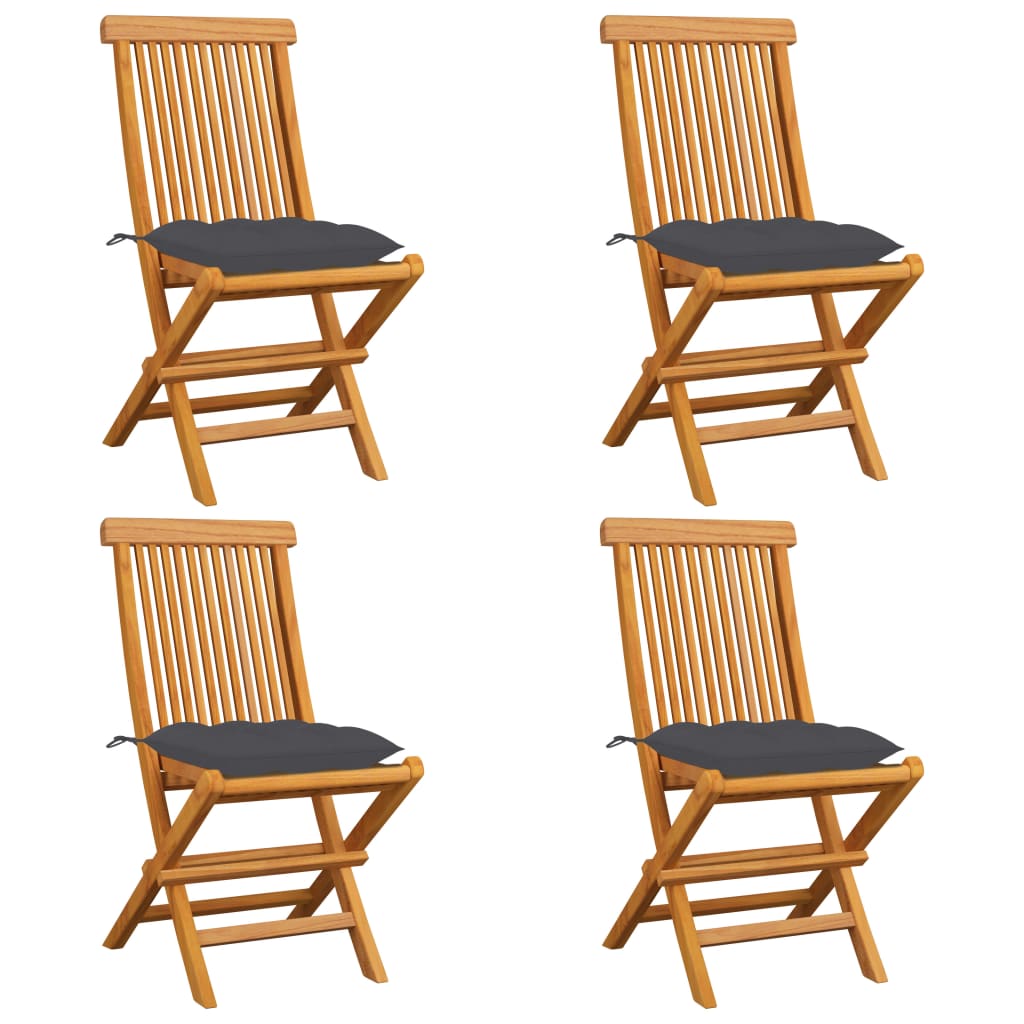 vidaXL 4 db tömör tíkfa kerti szék antracitszürke párnával