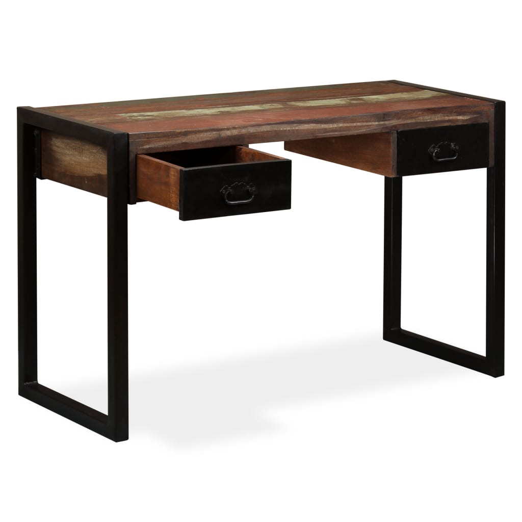 vidaXL tömör újrahasznosított fa íróasztal 2 fiókkal 120 x 50 x 76 cm