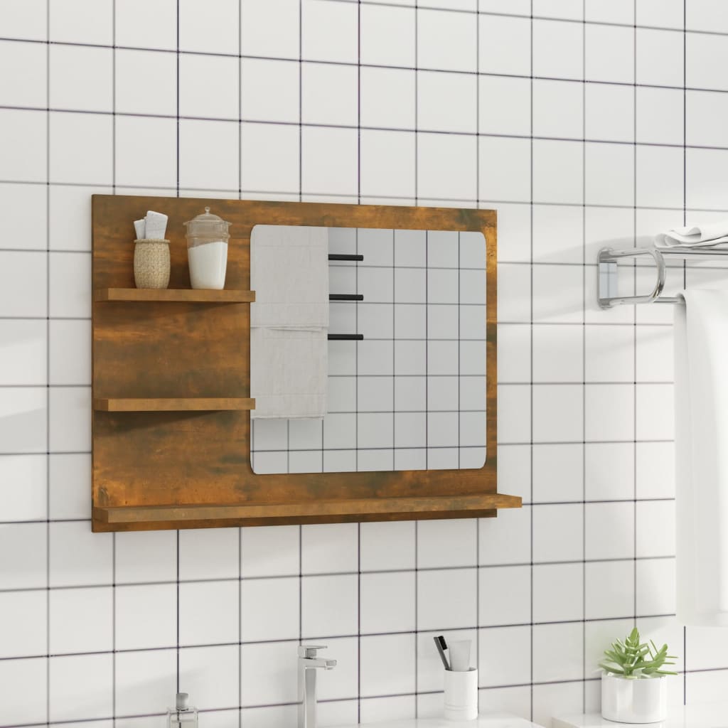 vidaXL füstös tölgyszínű szerelt fa fürdőszobatükör 60 x 10,5 x 45 cm