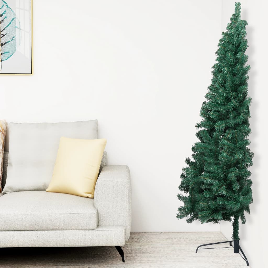 vidaXL zöld megvilágított fél műkarácsonyfa gömb szettel 120 cm